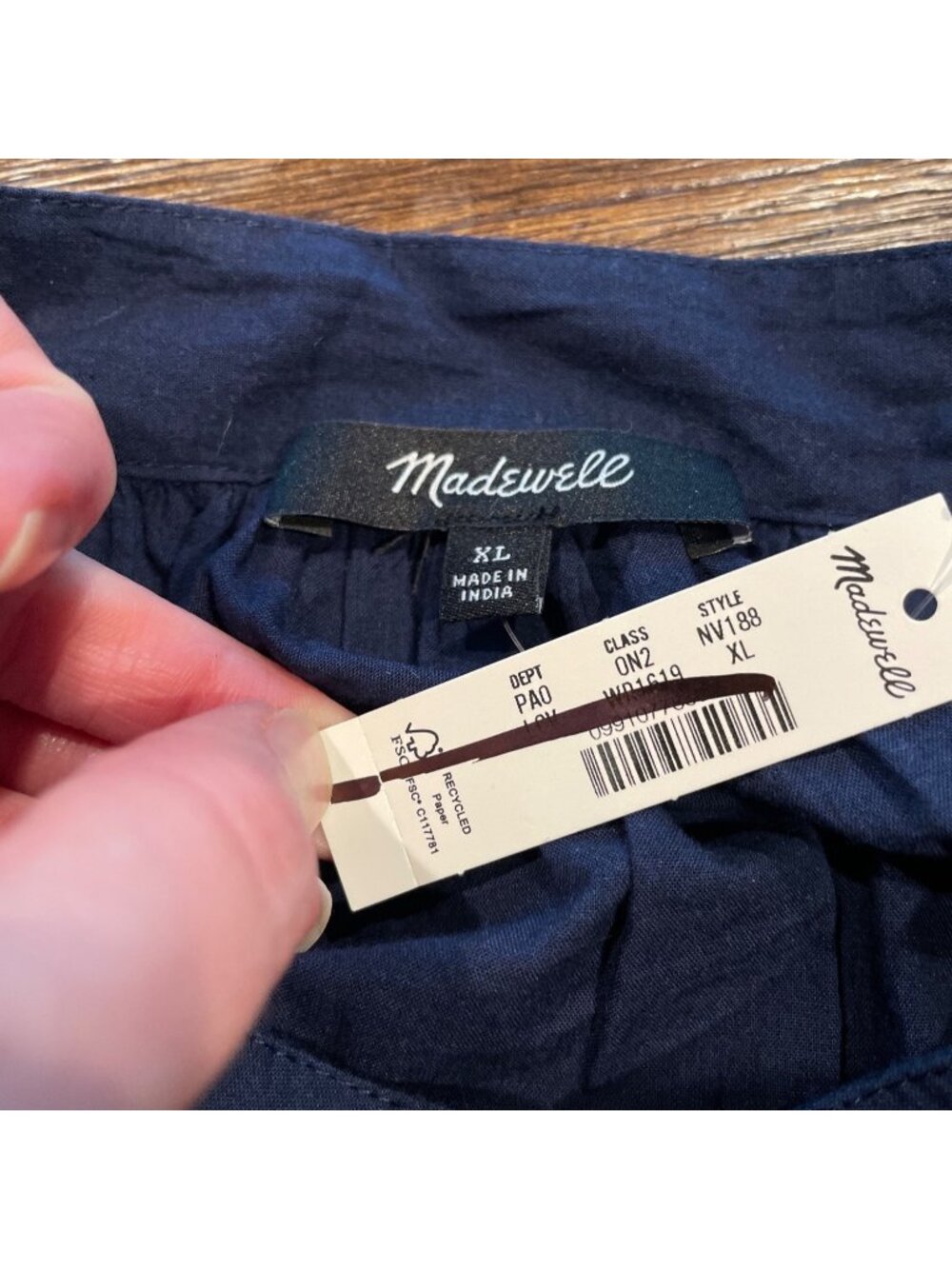 NWT Madewell XL Shirred Balloon-Sleeve Top Navy Blouse Cotton Voile Button Front - Picture 5 of 11